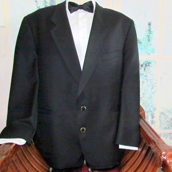 BLACK BLAZER, 44L, SLEEVE 36" SAVILE ROW McGUIRE'S DINNER JACKET, SPORT COAT - Picture 7 of 8